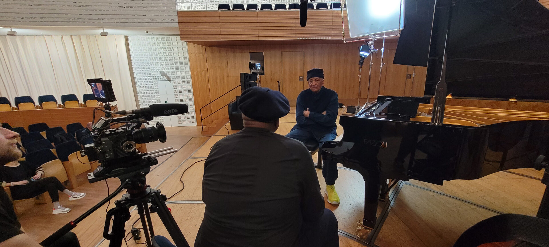 ORISONO documentary interview at KKL Lucerne — Fazioli grand piano on stage