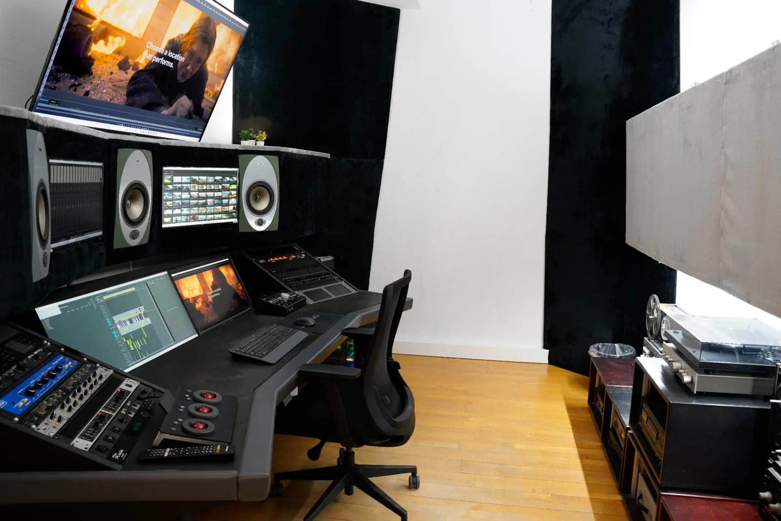 Editing room at ORISONO with multi-screen setup and ingest station