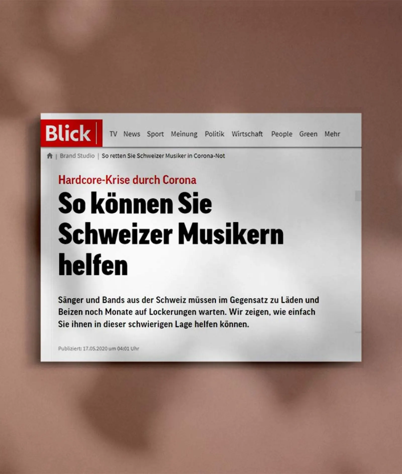Blick-Artikel über die Aktion ArtonAir während Corona